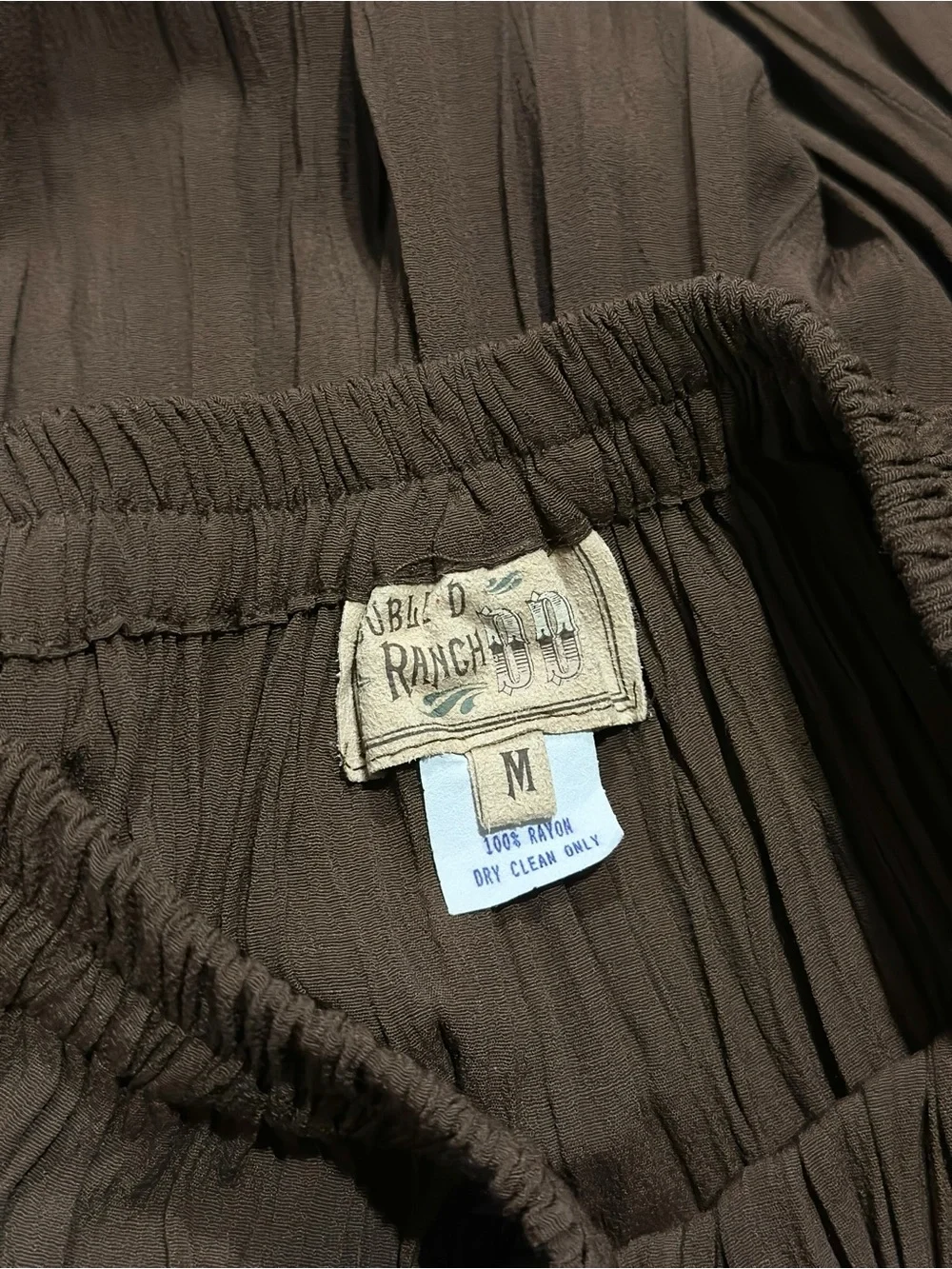 Double D Ranch Vintage 90’s Elastic Waist Tiered Crinkle Rayon Midi Skirt Medium